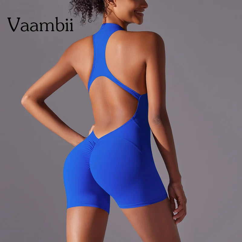 Ropa deportiva corta, conjunto de Yoga, monos de gimnasio, trajes de Fitness, chándal de gimnasio con cremallera de verano para mujer, ropa de gimnasio para correr, monos deportivos