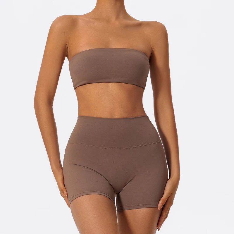Conjunto Deportivo de Dos Piezas para Mujer, Ropa de Yoga, Top Deportivo sin Tirantes, Conjunto de Gimnasio de 2 Piezas, Top Corto Deportivo para Mujer, Trajes Deportivos para Gimnasio