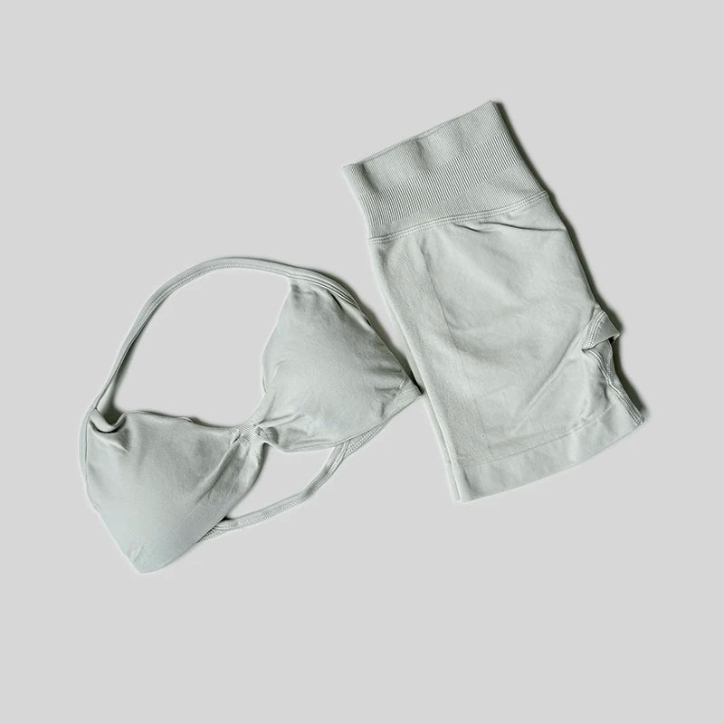 Conjunto de gimnasio de impacto para mujer, conjuntos de 2 piezas, camisetas sin mangas con cuello Halter, pantalones cortos sin costuras de cintura alta, traje deportivo, conjunto de entrenamiento
