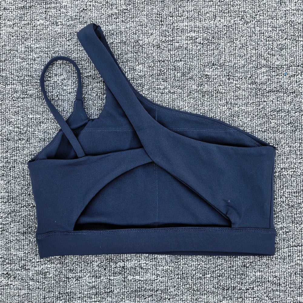 Sujetador deportivo a prueba de golpes para mujer, parte de atrás bonita, ropa interior deportiva para gimnasio, correas oblicuas para los hombros, sujetador para correr, Fitness y Yoga ﻿