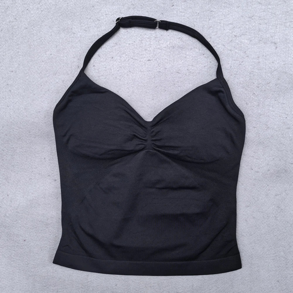 Top de gimnasio con tiras ajustables, ropa de gimnasio sin espalda, sujetador Scrunch para mujer, copas extraíbles, tanque de Yoga, trajes de entrenamiento, Tops, chaleco deportivo