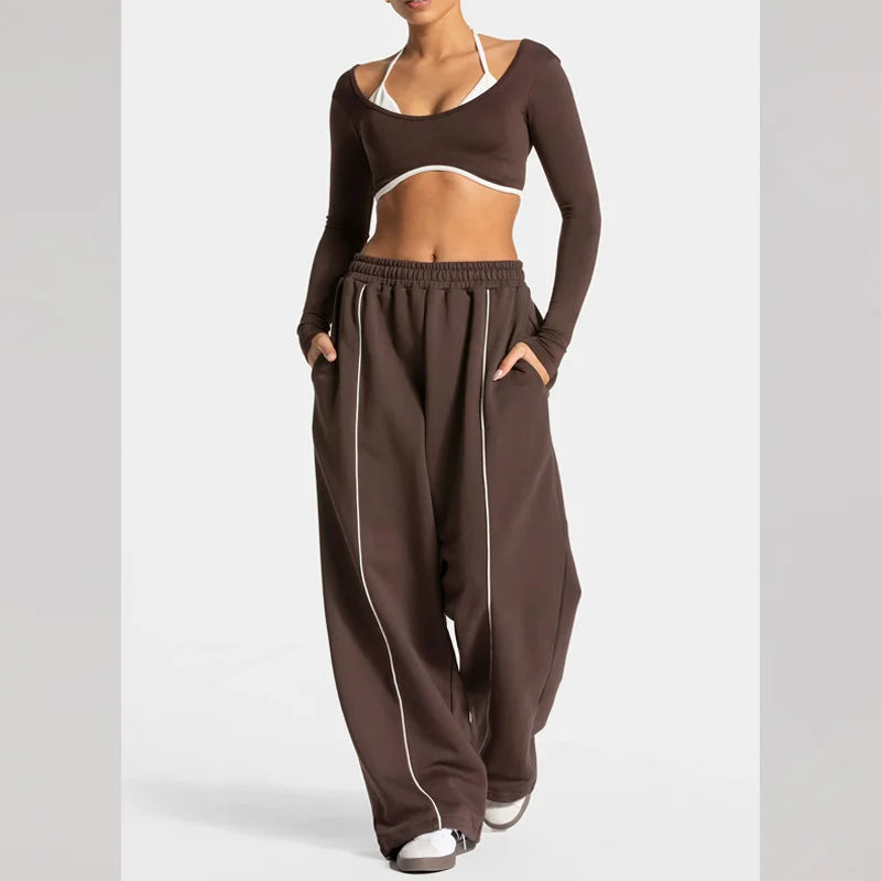 Pantalones deportivos para mujer, pantalones holgados informales de pierna ancha con bolsillos, cintura alta, pantalones de moda para gimnasio, entrenamiento, correr, Yoga