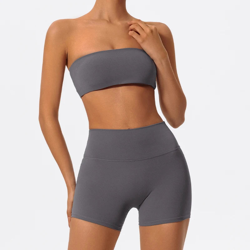 Conjunto Deportivo de Dos Piezas para Mujer, Ropa de Yoga, Top Deportivo sin Tirantes, Conjunto de Gimnasio de 2 Piezas, Top Corto Deportivo para Mujer, Trajes Deportivos para Gimnasio