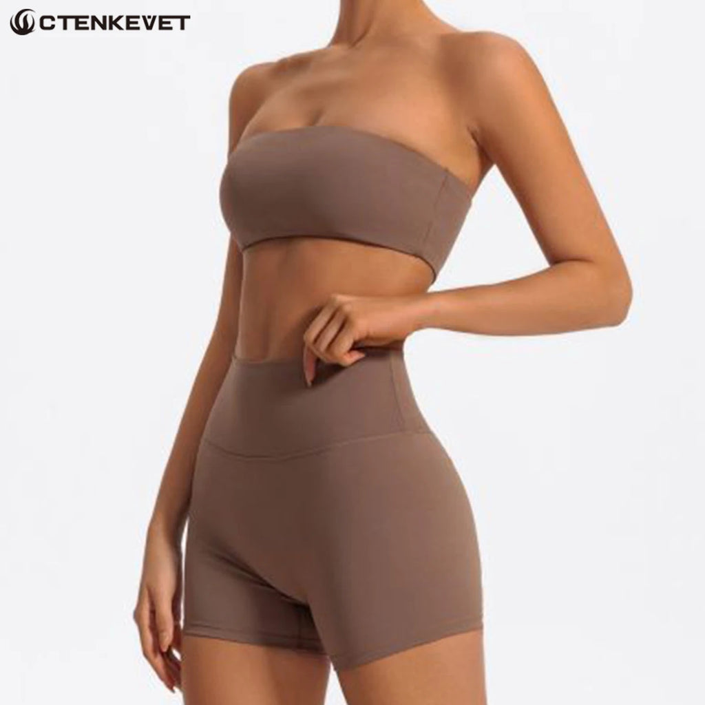 Conjunto Deportivo de Dos Piezas para Mujer, Ropa de Yoga, Top Deportivo sin Tirantes, Conjunto de Gimnasio de 2 Piezas, Top Corto Deportivo para Mujer, Trajes Deportivos para Gimnasio