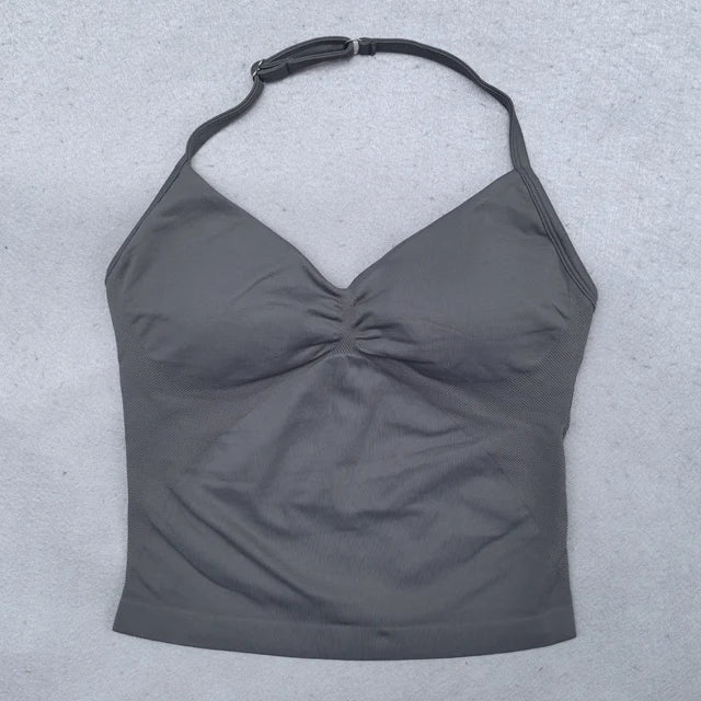 Top deportivo ajustable con tiras para mujer, Top de gimnasio con espalda descubierta, sujetador incorporado, ropa de Yoga, camisas sin mangas, trajes de entrenamiento, camiseta sin mangas