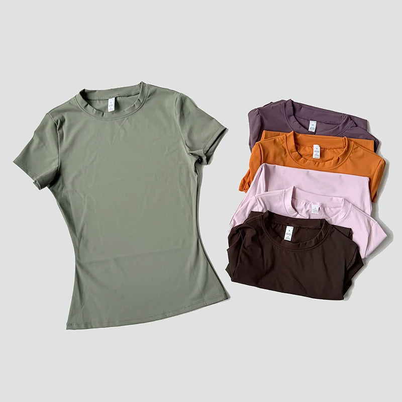 Top de Yoga para mujer, camisetas deportivas sin costuras, ropa de Fitness, camisa de Yoga de manga corta, Top de gimnasio, ropa activa para correr