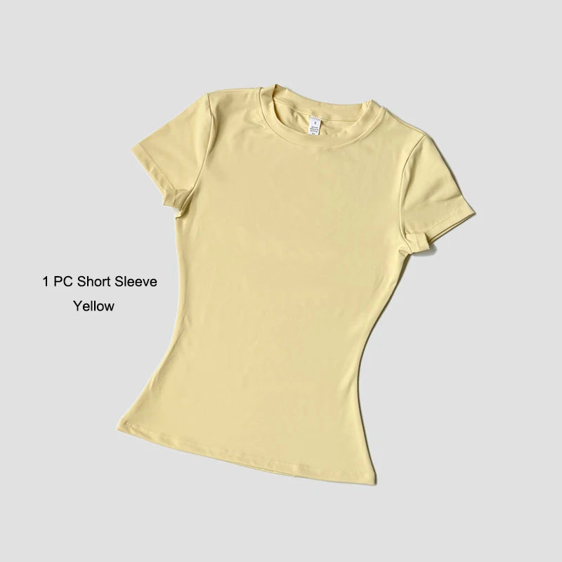 Conjunto deportivo de Yoga para mujer, ropa de gimnasio de punto sin costuras, ropa deportiva, Top corto de manga corta, chándales, mallas cortas para gimnasio