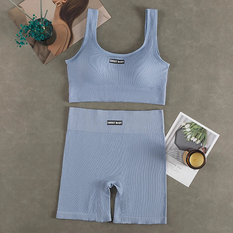 Conjunto de Yoga sin costuras para mujer, trajes de entrenamiento para Fitness, Sujetador deportivo, Leggings de cintura alta, ropa de gimnasio Sexy con escote en V profundo, nueva ropa deportiva 2024