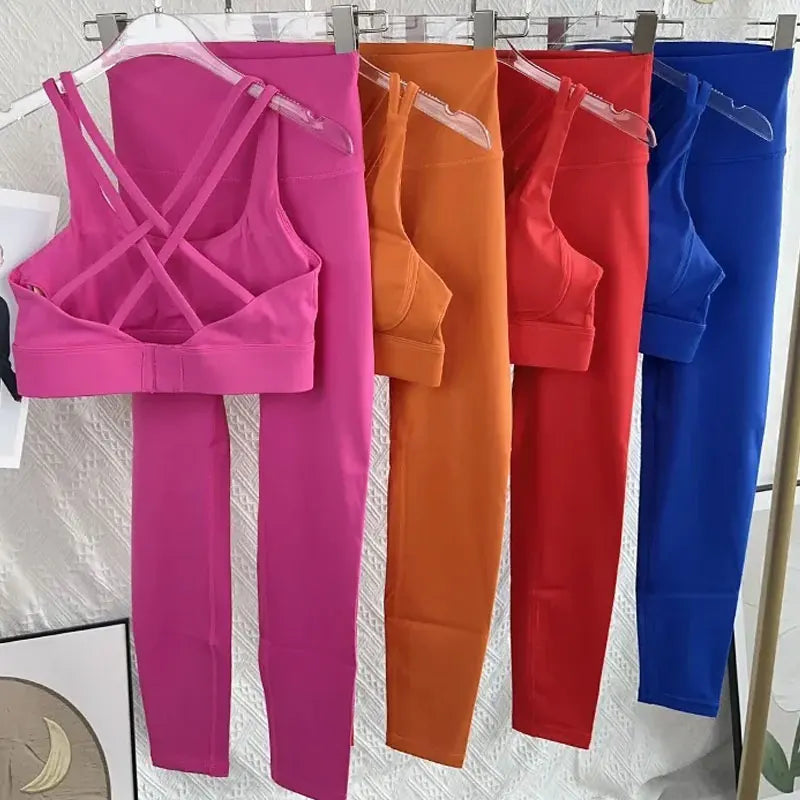 Ropa de Yoga de 2 piezas para mujer, ropa deportiva para gimnasio, ropa de entrenamiento, Top corto para gimnasio, Legging de cintura alta, conjunto de sujetador de Fitness, trajes deportivos 👚