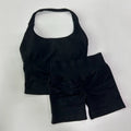 Conjunto de gimnasio de 2 piezas para Yoga para mujer, Tops con cuello Halter y espalda descubierta, pantalones cortos sin costuras de cintura alta, traje de gimnasio, sujetadores deportivos, ropa deportiva, conjuntos de entr