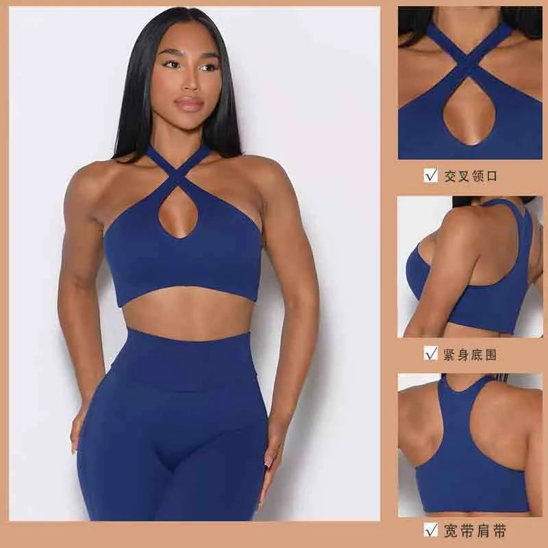 Sujetador deportivo para correr al aire libre, chaleco de fitness, cruz sexy con cuello colgante, top de alta gama