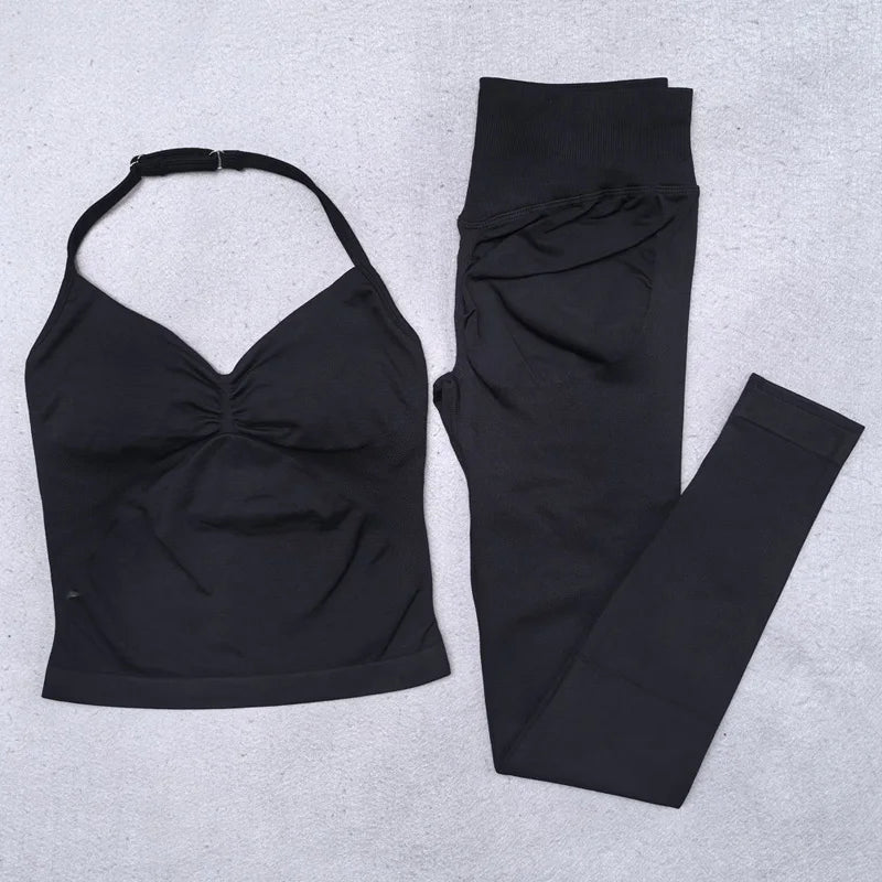 Nuevo conjunto de Yoga sin costuras, ropa de gimnasio para mujer, Legging acolchado, camiseta sin mangas, trajes de entrenamiento, ropa deportiva para Fitness, trajes