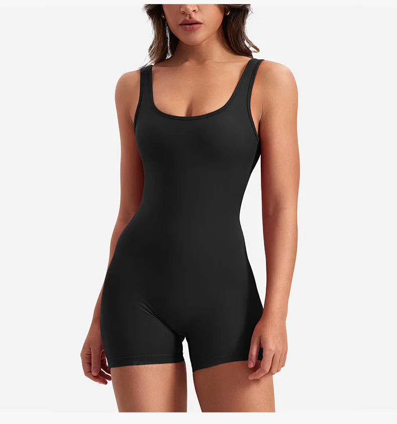 Ropa de gimnasio para Mujer, peleles sexys ajustados con cuello cuadrado y espalda descubierta fruncido liso para Yoga, monos de gimnasio para Mujer