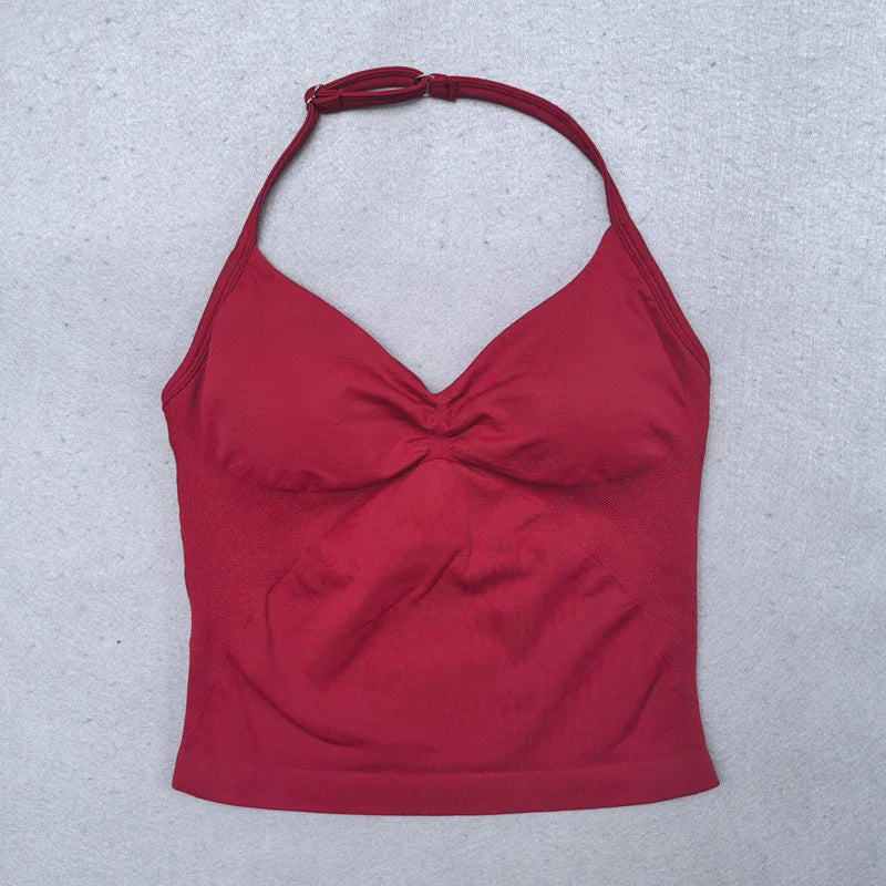 Nuevo conjunto de Yoga sin costuras, ropa de gimnasio para mujer, Legging acolchado, camiseta sin mangas, trajes de entrenamiento, ropa deportiva para Fitness, trajes