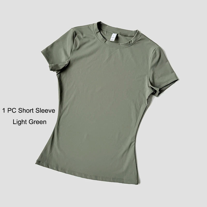 Conjunto deportivo de Yoga para mujer, ropa de gimnasio de punto sin costuras, ropa deportiva, Top corto de manga corta, chándales, mallas cortas para gimnasio
