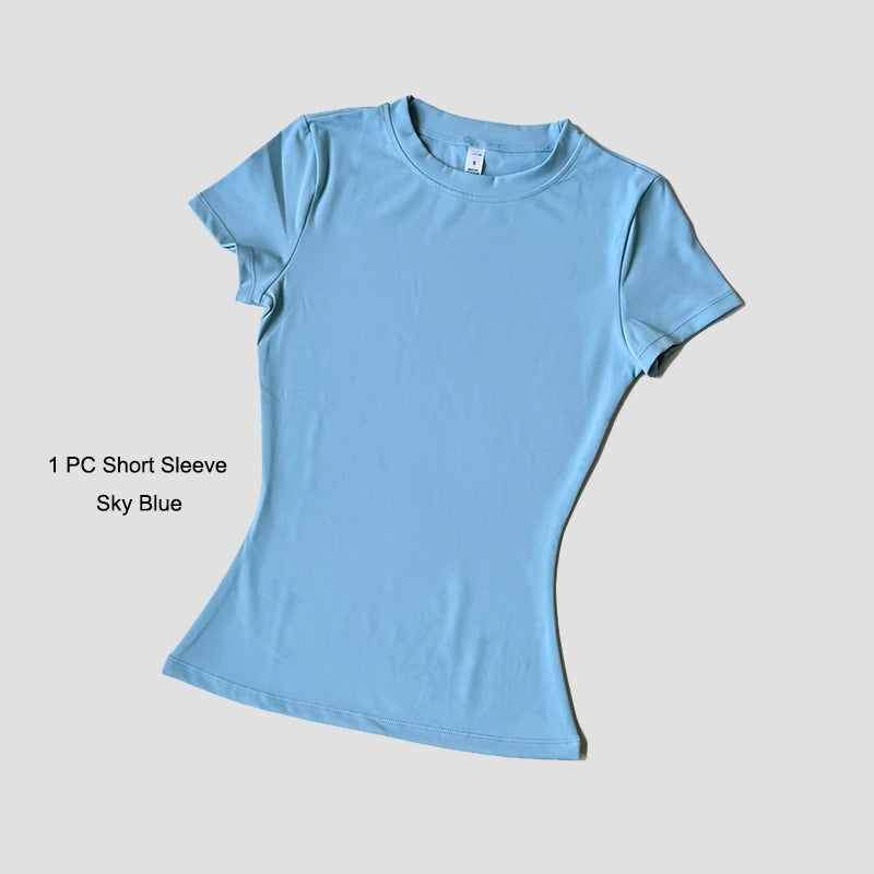 Conjunto deportivo de Yoga para mujer, ropa de gimnasio de punto sin costuras, ropa deportiva, Top corto de manga corta, chándales, mallas cortas para gimnasio
