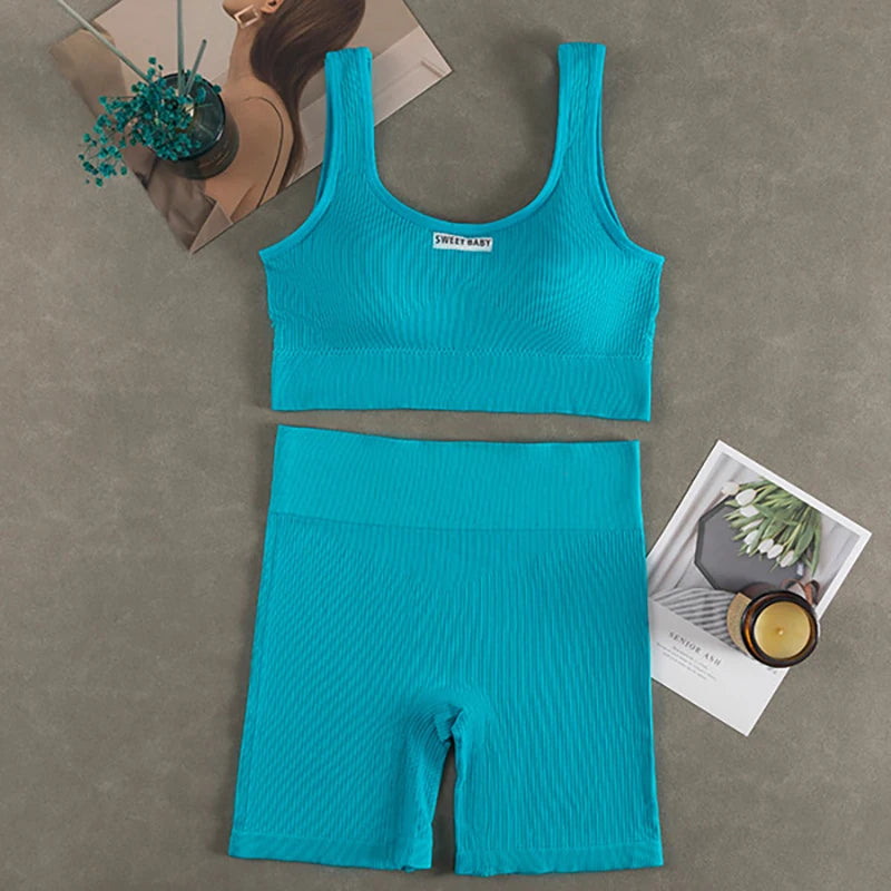 Conjunto de Yoga sin costuras para mujer, trajes de entrenamiento para Fitness, Sujetador deportivo, Leggings de cintura alta, ropa de gimnasio Sexy con escote en V profundo, nueva ropa deportiva 2024