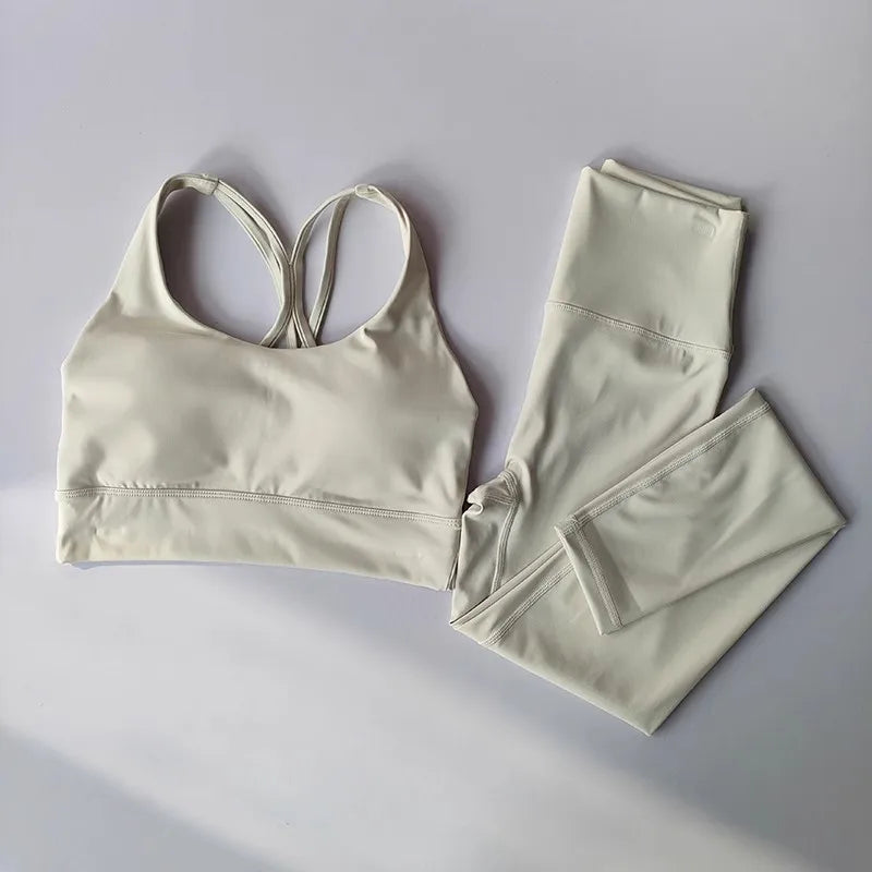 Conjunto de Yoga transpirable para mujer, traje deportivo de 2 uds, ropa de gimnasio, ropa de entrenamiento, Top corto de gimnasia, Legging de cintura alta, conjunto de sujetador de Fitness, trajes deportivos