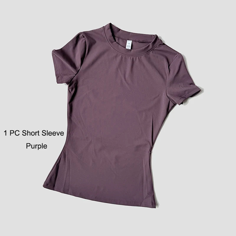 Conjunto deportivo de Yoga para mujer, ropa de gimnasio de punto sin costuras, ropa deportiva, Top corto de manga corta, chándales, mallas cortas para gimnasio